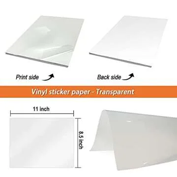 Printable Vinyl Sticker Paper for Cricut,Transparent No-waterproof, Clear Decal Paper 100 Sheets Self-Adhesive Labels Crafts,Dries Quickly Tear Resistant-for Any Epson HP Canon Sawgrass Inkjet Printer