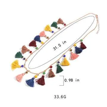 LOXASUM Long Necklace Bohemian Multi-colored Tassel Elegant Jewelry Choker Adjustable for Women Ladies Gift for Mother's Day Birthday Christmas Holidays (LIGHT)