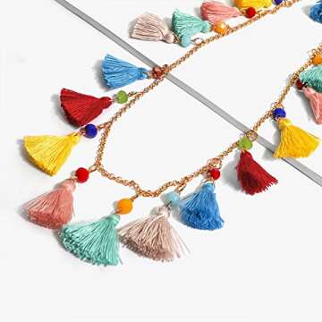LOXASUM Long Necklace Bohemian Multi-colored Tassel Elegant Jewelry Choker Adjustable for Women Ladies Gift for Mother's Day Birthday Christmas Holidays (LIGHT)
