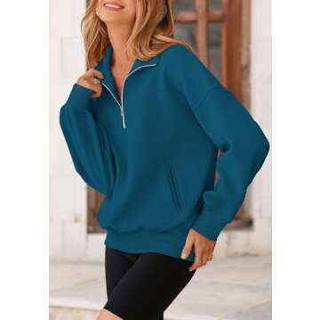 PRETTYGARDEN Women's Fall Fashion Half Zip Sweatshirts Long Sleeve Collared Cropped Pullover Tops Trendy Y2K Clothes (Lake Blue,Large)