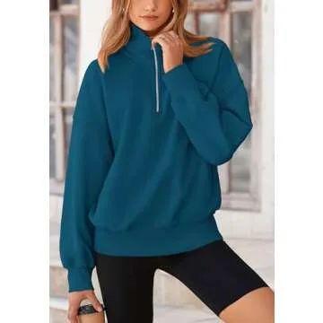 PRETTYGARDEN Women's Fall Fashion Half Zip Sweatshirts Long Sleeve Collared Cropped Pullover Tops Trendy Y2K Clothes (Lake Blue,Large)
