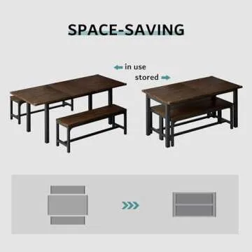 iPormis 3 Pcs 63" Dining Table for 4-6, Extendable Dining Room Table with 2 Benches, Mid Century-Modern Kitchen Table Set for Small Space, Easy Clean, Espresso