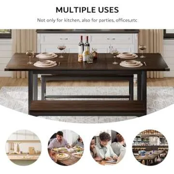 iPormis 3 Pcs 63" Dining Table for 4-6, Extendable Dining Room Table with 2 Benches, Mid Century-Modern Kitchen Table Set for Small Space, Easy Clean, Espresso