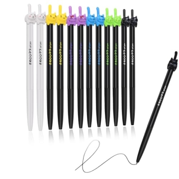 RECHENG retractable cat gel pens,Fine Point 0.5mm black ink,Cute kitty fun ball point pens for girls...