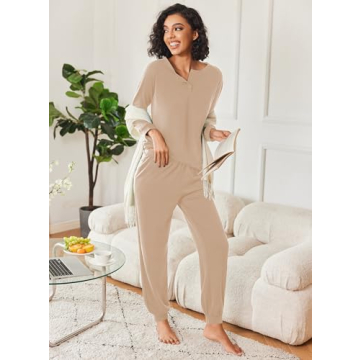 Ekouaer Women's Cozy 2 Piece Pajama Set with Pockets