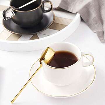 Qualizon 18/8 Stainless Steel Modern Thicken 5.5-Inch Golden Mini Fruit Appetizer Forks and Dessert Spoons Set (4 Forks + 4 Spoons)