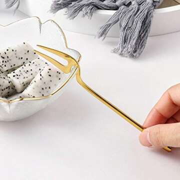 Qualizon 18/8 Stainless Steel Modern Thicken 5.5-Inch Golden Mini Fruit Appetizer Forks and Dessert Spoons Set (4 Forks + 4 Spoons)