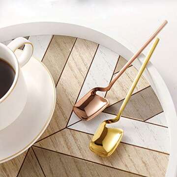 Qualizon 18/8 Stainless Steel Modern Thicken 5.5-Inch Golden Mini Fruit Appetizer Forks and Dessert Spoons Set (4 Forks + 4 Spoons)