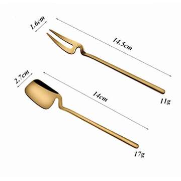 Qualizon 18/8 Stainless Steel Modern Thicken 5.5-Inch Golden Mini Fruit Appetizer Forks and Dessert Spoons Set (4 Forks + 4 Spoons)