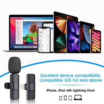 Kopdkes Professional Wireless Lavalier Microphone for iPhone iPad, Plug-Play 2.4G Ultra-Low Delay-Built-in Noise Reduction Chip-Lapel Microphone for Interview, Podcast, Vlog, YouTube