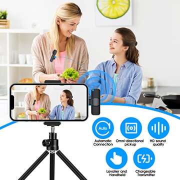 Kopdkes Professional Wireless Lavalier Microphone for iPhone iPad, Plug-Play 2.4G Ultra-Low Delay-Built-in Noise Reduction Chip-Lapel Microphone for Interview, Podcast, Vlog, YouTube