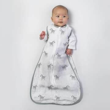 Amazing Baby Cotton Muslin Sleeping Sack, For Baby Boy or Girl, Wearable Blanket with 2-way Zipper, Zebras, Black, Medium (6-12 Month)