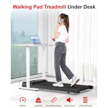 HomeFitnessCode Walking Pad, 5MPH Under Desk Portable Treadmill for Home Office, Compact & Small, Ul...