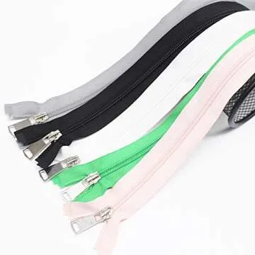 Meillia 10PCS 80CM Separating Nylon Coil Zippers Bulk #5 Jacket Zippers for Jackets Coats Sewing Crafts 10 Colors Mixed