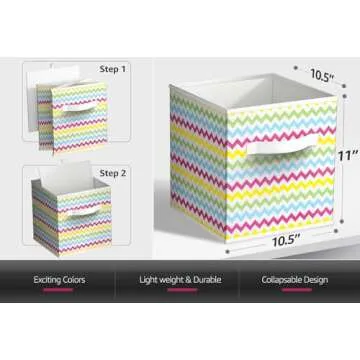 Sorbus 11 Inch Cube Storage Bin - 6 Foldable Colorful Bins