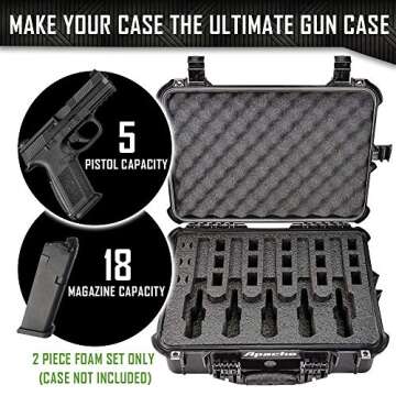 Pistol & Magazine Storage Foam Insert For Apache 4800 Case | 2 Piece Set | Pre-Cut Military Grade Po...