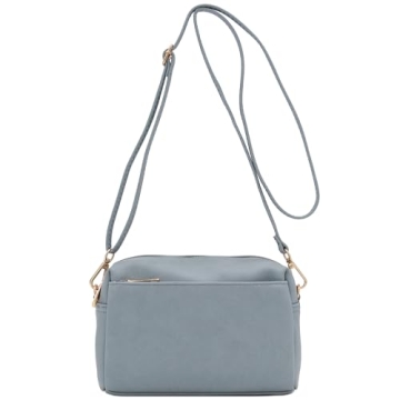 FashionPuzzle Triple Zip Small Crossbody Bag - Stylish & Practical in Blue Grey
