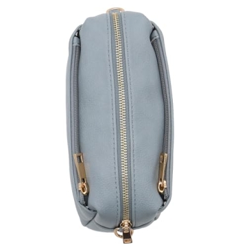 FashionPuzzle Triple Zip Small Crossbody Bag Blue Grey
