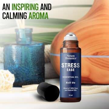 Stress Ease Essential Oil Roll-On Blend 10 ml - Natural Stress Relief with Lavender, Geranium & Frankincense Oils Roller - Pure & Calming Aromatherapy - Nexon Botanics