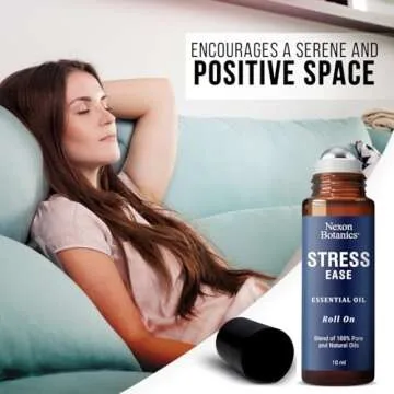 Stress Ease Essential Oil Roll-On Blend 10 ml - Natural Stress Relief with Lavender, Geranium & Frankincense Oils Roller - Pure & Calming Aromatherapy - Nexon Botanics
