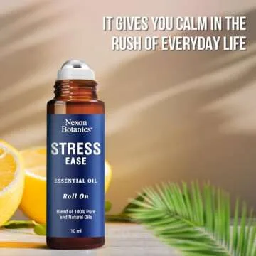 Stress Ease Essential Oil Roll-On Blend 10 ml - Natural Stress Relief with Lavender, Geranium & Frankincense Oils Roller - Pure & Calming Aromatherapy - Nexon Botanics