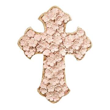 Exquisite Dicksons Raised Flower Blossom Pastel Coral Pink Wall Cross for Home Decor