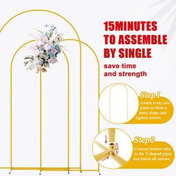 Putros Metal Arch Backdrop Stand Gold Wedding Arch Stand Set of 3 (7.2FT,6FT,6FT) Square Arched Frame for Birthday Party Graduation Ceremony Decoration