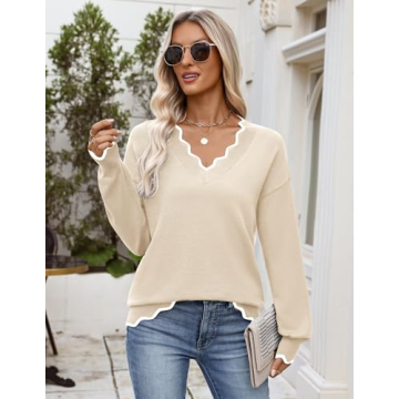 Zeagoo Women's Long Sleeve V Neck Fall Pullover Sweater