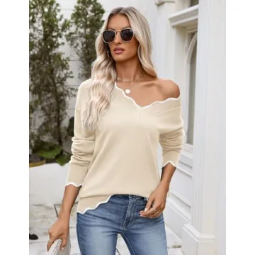 Zeagoo Women's Long Sleeve V Neck Fall Pullover Sweater