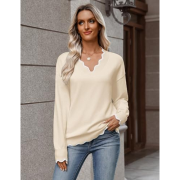 Zeagoo Women's Long Sleeve V Neck Fall Pullover Sweater