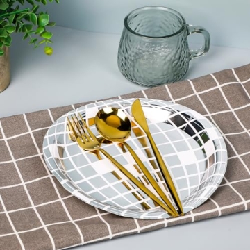 Miikoul 50 Disco Paper Plates Silver Foil Dinnerware