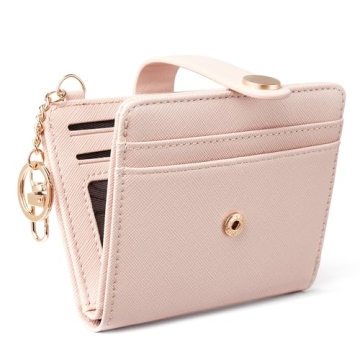 POIUGOYA Slim Leather Wallet for Women - RFID Blocking, Keychain & Zipper Coin Pocket