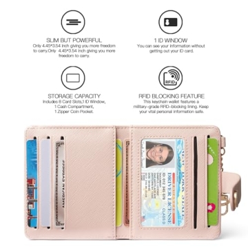 POIUGOYA Slim RFID Blocking Leather Wallet with Keychain