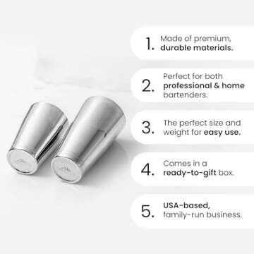 A Bar Above Professional Boston Shakers Set, 18 Oz & 28 Oz, Weighted Cocktail Shaker Set, for Bartenders, Pro Bar Shaker, Made from Premium Stainless Steel 304, Essential Bars Tools, for Drink Making