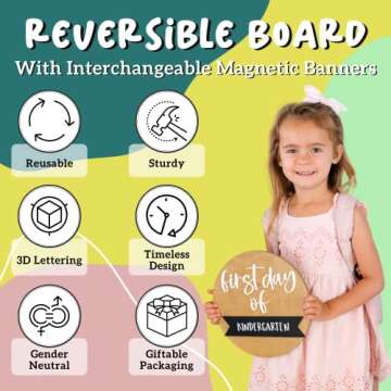 Iron & Flint First and Last Day of School Board | 10" Round Reversible Reusable Sign | Light Cream or White Birch Wood Sign with Pre-printed Banners for Preschool & Kindergarten