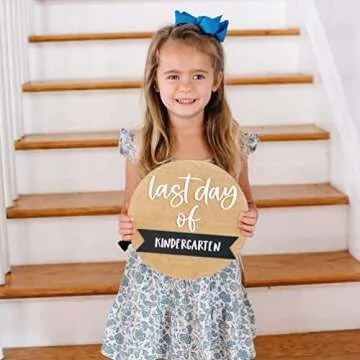 Iron & Flint First and Last Day of School Board | 10" Round Reversible Reusable Sign | Light Cream or White Birch Wood Sign with Pre-printed Banners for Preschool & Kindergarten