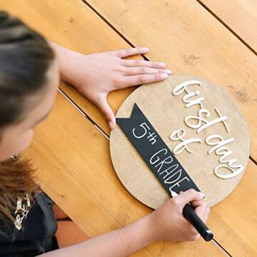 Iron & Flint First and Last Day of School Board | 10" Round Reversible Reusable Sign | Light Cream or White Birch Wood Sign with Pre-printed Banners for Preschool & Kindergarten