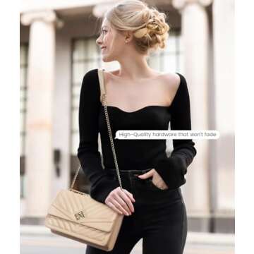 LOVEVOOK Crossbody Bags for Women Leather Quilted Shoulder Purse with Chain Strap Trendy Satchel Clu...