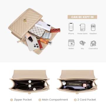 LOVEVOOK Crossbody Bags for Women Leather Quilted Shoulder Purse with Chain Strap Trendy Satchel Clutch Ladies Evening Bag Type V/Nude-Beige