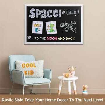 Board2by Rustic Wood Framed Magnetic Chalkboard 24 x 36, Large Hanging Chalk Board Sign for Kids, Non-Porous Wall Blackboard for Wedding Kitchen Restaurant Menu and Home with 4 Unique Magnets, White