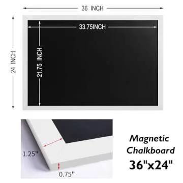 Board2by Rustic Wood Framed Magnetic Chalkboard 24 x 36, Large Hanging Chalk Board Sign for Kids, Non-Porous Wall Blackboard for Wedding Kitchen Restaurant Menu and Home with 4 Unique Magnets, White