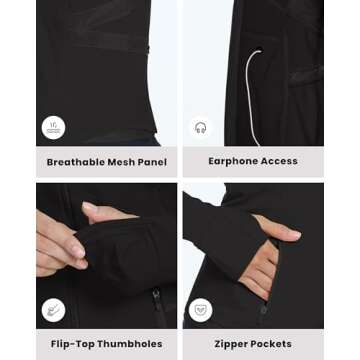 QUEENIEKE Women's Slim Fit Workout Jackets - Zip Up Athletic Running Jacket with Color-blocked Mesh & Thumb Holes (Black, Medium)