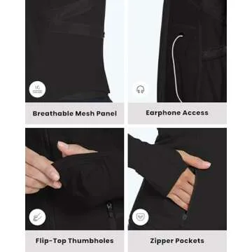 QUEENIEKE Women's Slim Fit Workout Jackets - Zip Up Athletic Running Jacket with Color-blocked Mesh & Thumb Holes (Black, Medium)