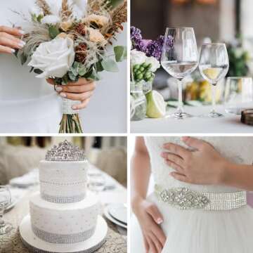 Mandala Crafts Silver Bling Wrap Rhinestone Ribbon - 1 in 20 Yds Crystal Rhinestones Mesh Ribbon - Diamond Wrap Rhinestone Strips Roll for Crafts Wedding Party Decoration