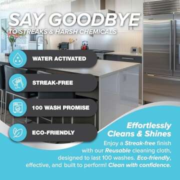 Lifeproof Streakless Microfiber Eco Cleaning Cloth Set - Effortlessly Cleans Stainless, Glass & Stone with Only Water - 3 Pack Set