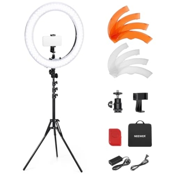 NEEWER 55W 18"/45cm Ring Light Kit [New Version], 5600K 0-100% Dimming LED Selfie Light with Light S...