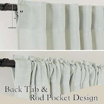 RYB HOME Linen Curtains 63 inch Length - Premium Flax Linen Material Soft Semi Sheer Half Privacy Pr...