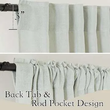 RYB HOME Linen Curtains 63 inch Length - Sage Green Premium Flax Linen for Privacy