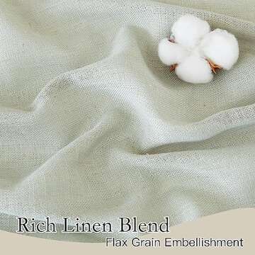 RYB HOME Linen Curtains 63 inch Length - Premium Flax Linen Material Soft Semi Sheer Half Privacy Protected for Livingroom, Bedroom, Farmhouse, W 52 x L 63 inch, 2 Panels, Sage Green