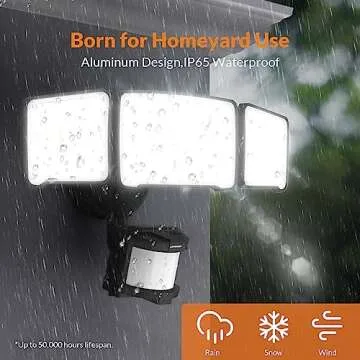 LEPOWER Motion Sensor Light - 3 Heads, 4200LM, Waterproof